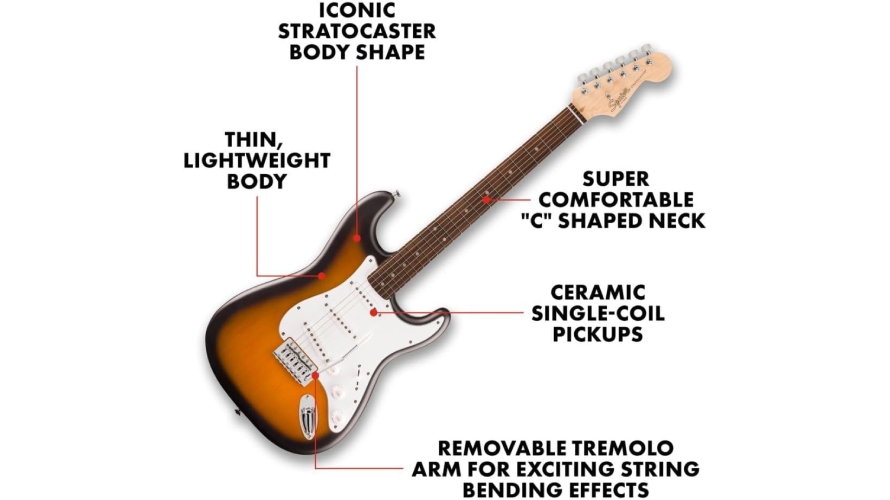 مشخصات فنی گیتار الکتریک Squier Debut Stratocaster - 2 Color Sunburst